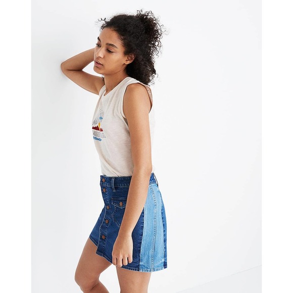 Madewell Stretch Denim Straight Mini Skirt: Pieced Edition - Size 30 - Picture 5 of 7